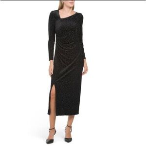 Anne Klein black velvet burnout midi dress   L  Fariy grange goth dark romantic